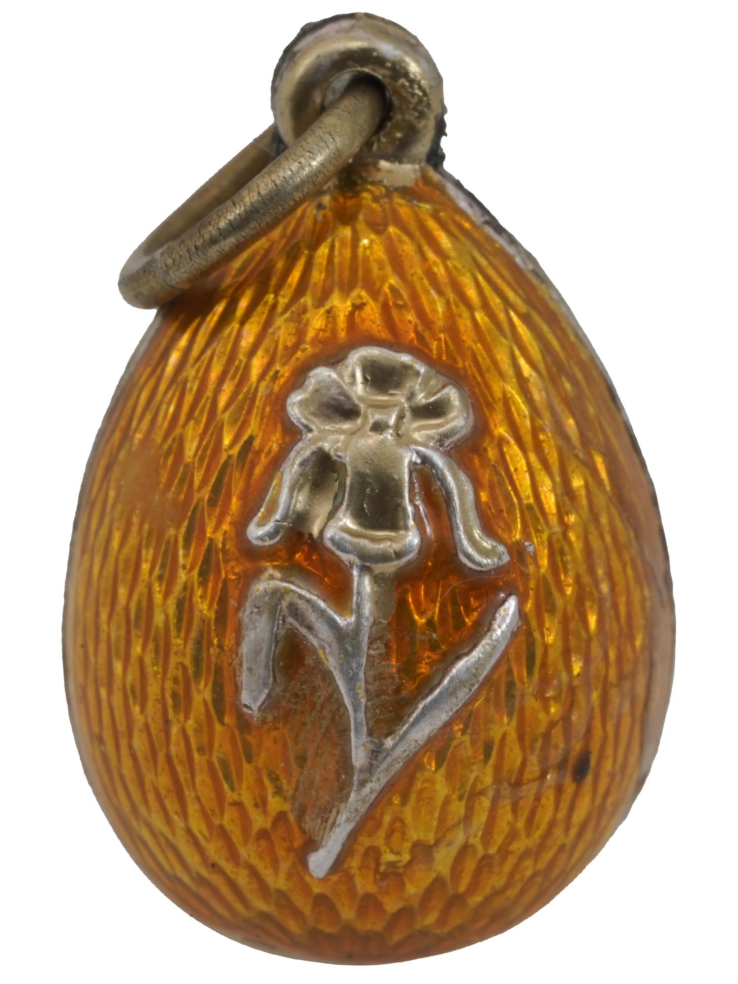 RUSSIAN SILVER GILT GUILLOCHE ENAMEL EGG PENDANT PIC-0